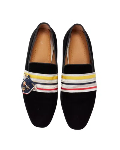 Shop Christian Louboutin St Ordre Black Velvet Silver Star Badge Loafers In Multi