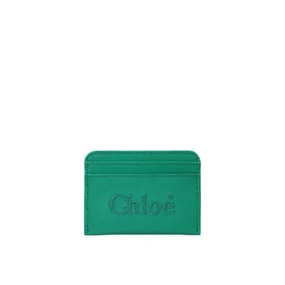 Shop Chloé Chloè Leather Card Holder In Green
