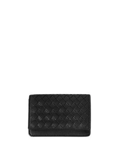 Shop Bottega Veneta Woven Business Card Case In Black