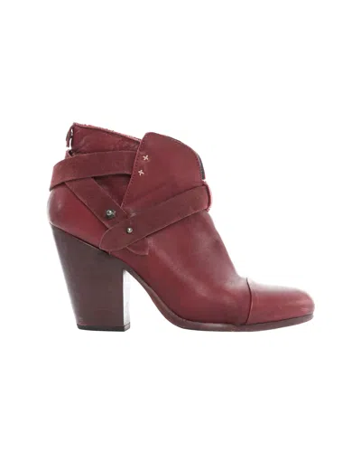 Shop Rag & Bone Rag Bone Harrow Burgundy Red Leather Stud Harness Block Heel Ankle Boots In Brown