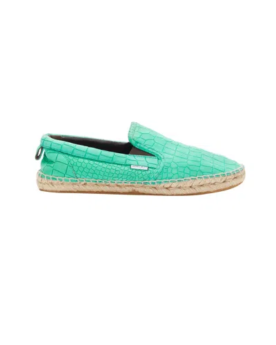 Shop Jimmy Choo Vlad Mint Green Embossed Scaled Leather Espadrilles In Blue