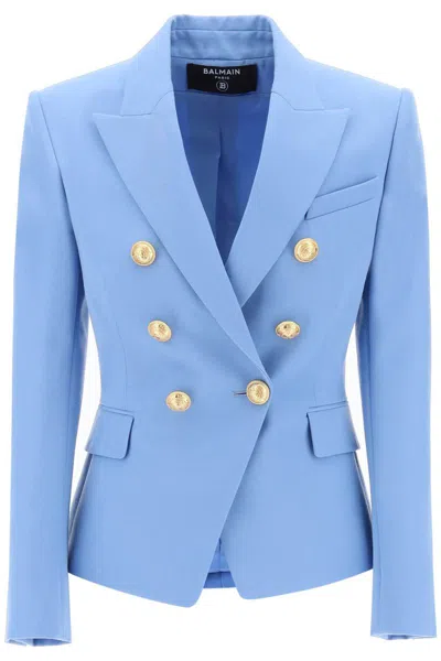 Shop Balmain Fitted Double-breasted Jacket In Blue