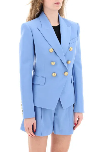Shop Balmain Fitted Double-breasted Jacket In Blue