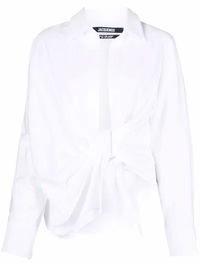 Shop Jacquemus Bahia Blouse With Knot In White