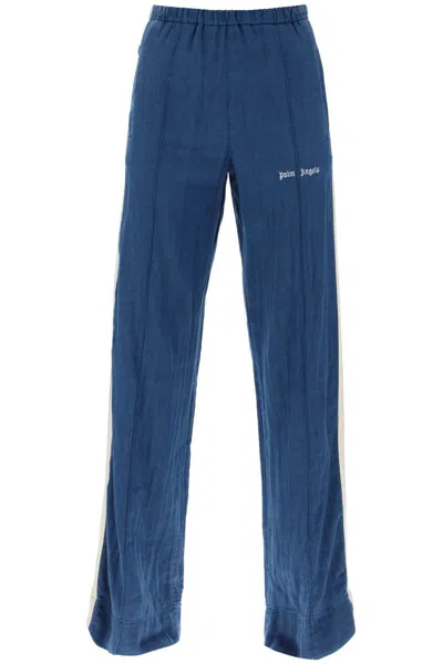 Shop Palm Angels Chambray Joggers With Side In Blue