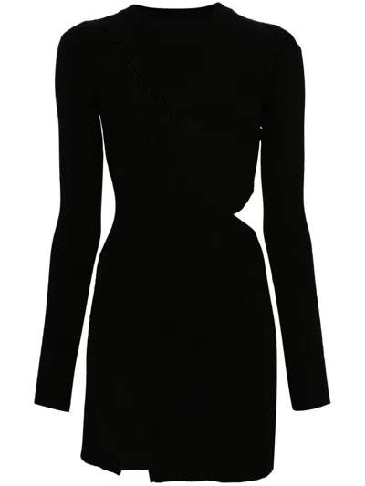 Shop Attico The  Cut-out Ribbed Knit Minidress In Black