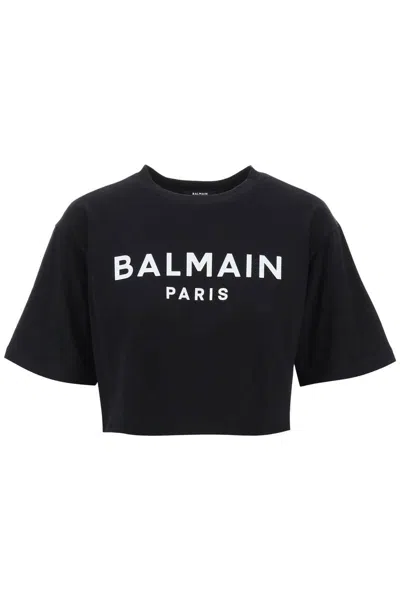 Shop Balmain Logo Print Boxy T-shirt In Black