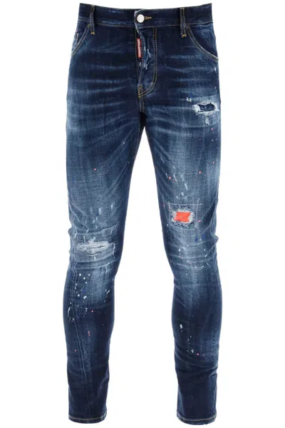 Shop Dsquared2 Dark Neon Splash Wash Sexy Twist Jeans In Blue