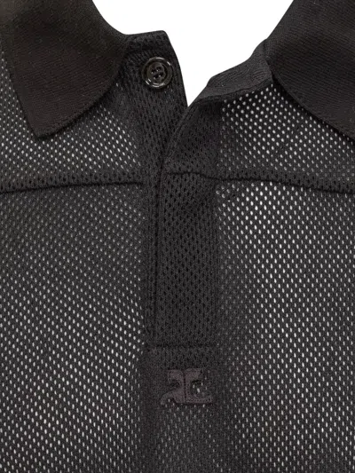 Shop Courrèges Mesh Fabric Polo Shirt In Black