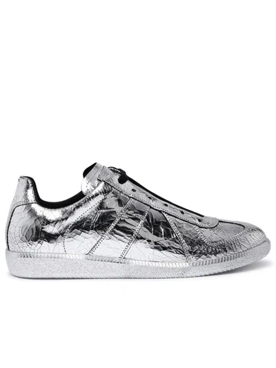 Shop Maison Margiela Silver Leather Replica Sneakers