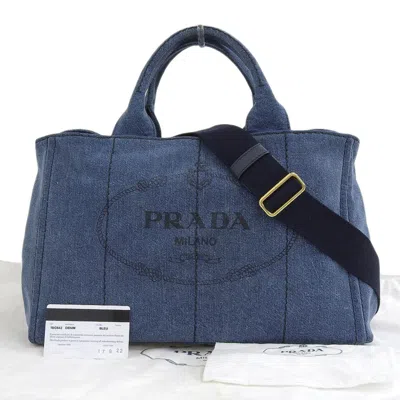 Shop Prada Canapa - Jeans Tote Bag () In Blue