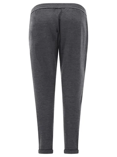 Shop Brunello Cucinelli Trousers With Shiny Pocket Detail In Grey