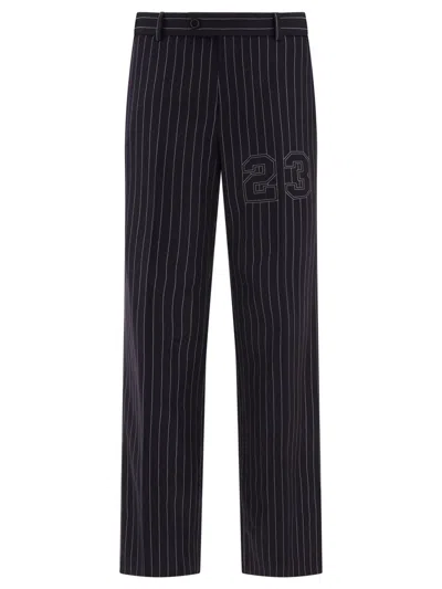 Shop Off-white "23" Pinstriped Trousers In Blue