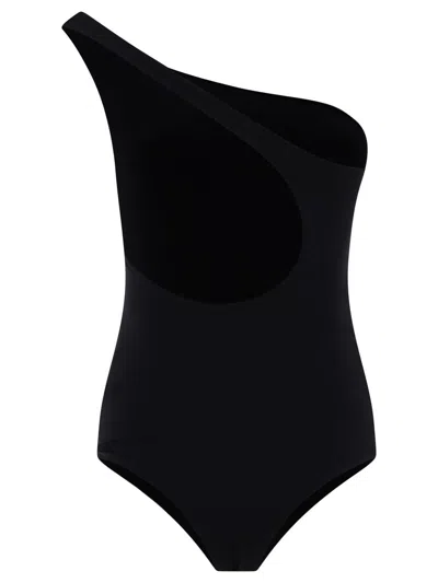 Shop Off-white "off Stamp" One-shoulder Swimsuit In Black