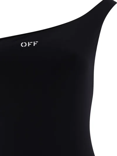 Shop Off-white "off Stamp" One-shoulder Swimsuit In Black