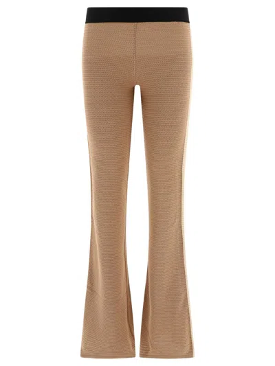Shop Palm Angels "logo Tape" Knitted Trousers In Beige