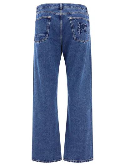 Shop Palm Angels "monogram" Workwear Jeans In Blue