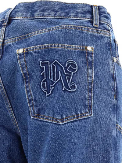 Shop Palm Angels "monogram" Workwear Jeans In Blue