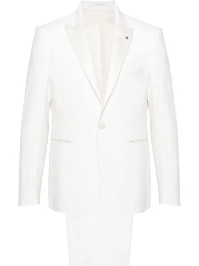 Shop Tagliatore Single-breasted Virgin Wool Suit With Brooch In White