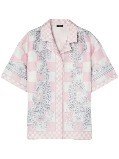 Shop Versace Check Print Shirt In Rosa E Bianco