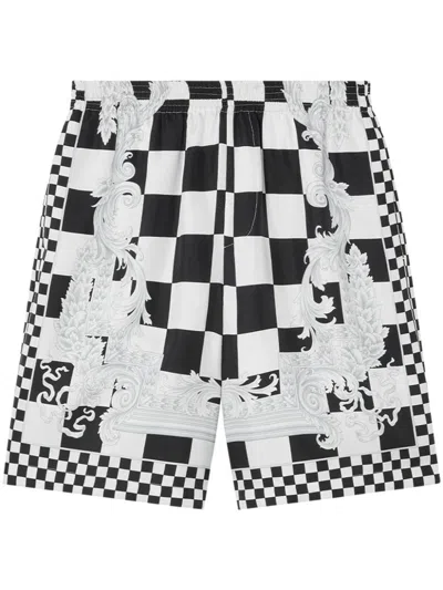 Shop Versace Checkered Print Bermuda Shorts In Nero E Bianco