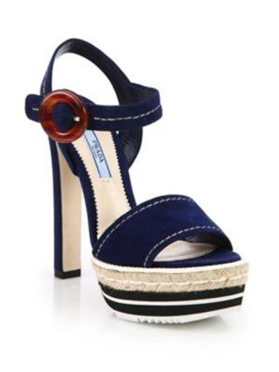 Shop Prada Microsole Suede Platform Sandals In Blue
