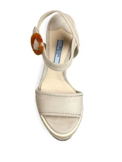 Shop Prada Microsole Suede Platform Sandals In Light Beige