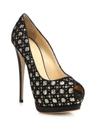 Shop Giuseppe Zanotti Woven Glitter Peep-toe Platform Pumps In Light Pink