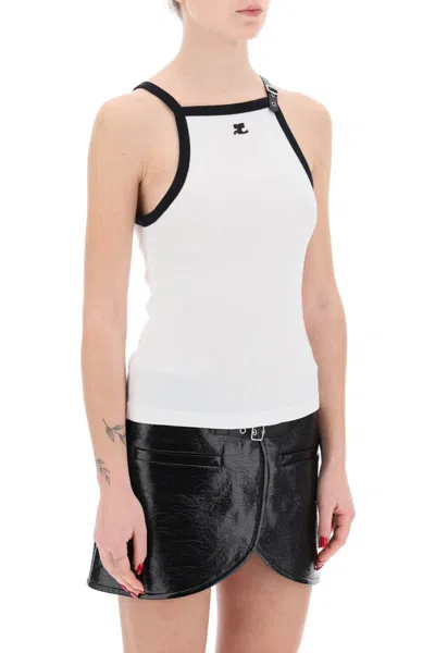 Shop Courrèges Courreges Contrast Top With Buckle Detail In White