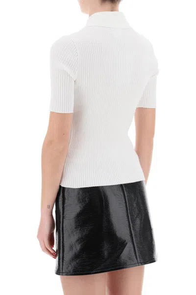 Shop Courrèges Courreges Iconic Ribbed Knit Polo Shirt In White