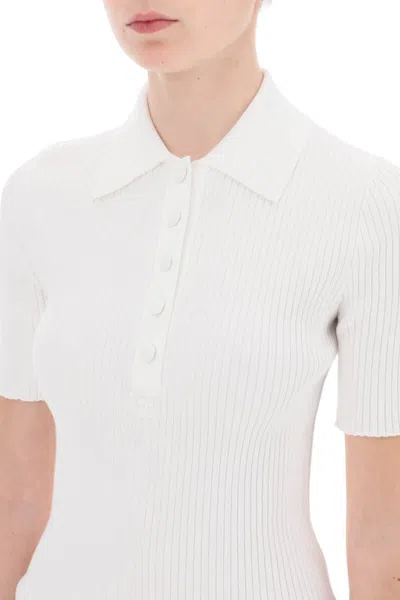 Shop Courrèges Courreges Iconic Ribbed Knit Polo Shirt In White