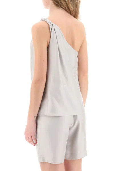 Shop Loulou Studio Silk One-shoulder In Grey