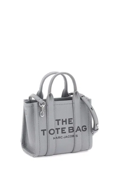 Shop Marc Jacobs The Leather Mini Tote Bag In Grey