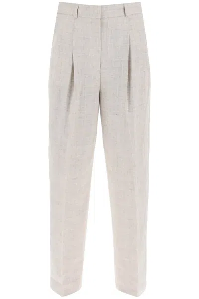 Shop Totême Toteme Tailored Trousers With Double Pleat In Multicolor