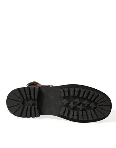 Shop Dolce & Gabbana Brown Leather Mid Calf Biker Boots Men's Shoes