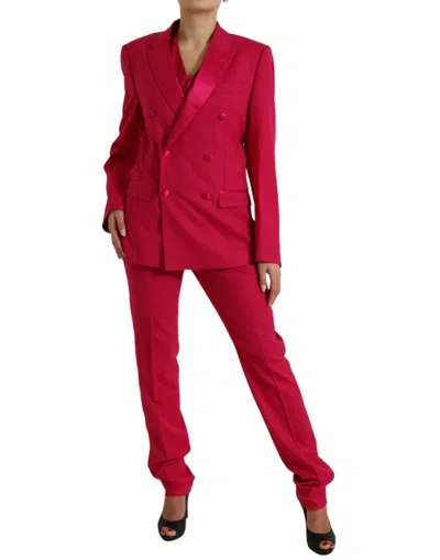 Shop Dolce & Gabbana Red Martini Wool Slim Fit 3 Piece Women's Suit