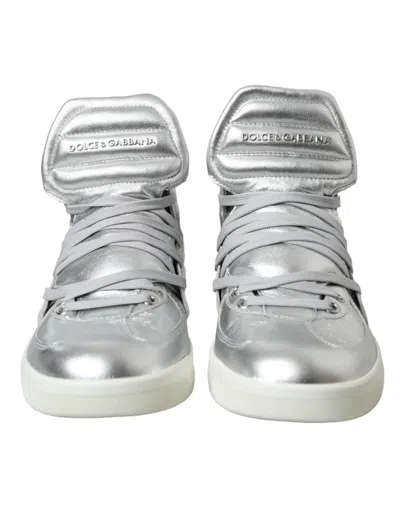 Shop Dolce & Gabbana Silver Leather Benelux High Top Sneakers Men's Shoes