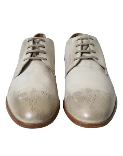 Shop Dolce & Gabbana White Distressed Leather Derby Dress Men's Shoes