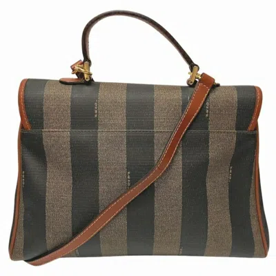 Shop Fendi Pequin Brown Canvas Shoulder Bag ()