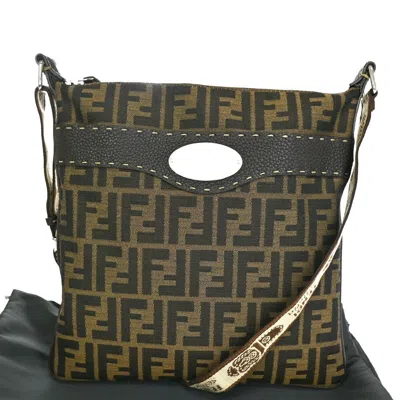 Shop Fendi Selleria Brown Canvas Shoulder Bag ()
