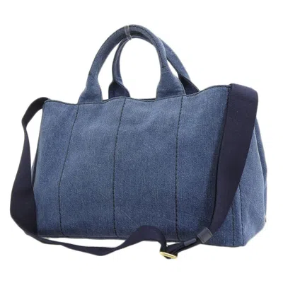 Shop Prada Canapa Blue Denim - Jeans Tote Bag ()