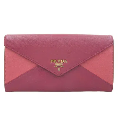 Shop Prada Saffiano Burgundy Leather Wallet  ()