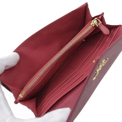 Shop Prada Saffiano Burgundy Leather Wallet  ()