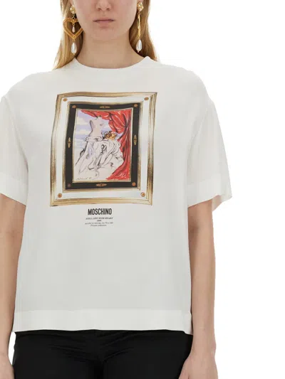 Shop Moschino Enver Satin Blouse Still Life With Heart In White
