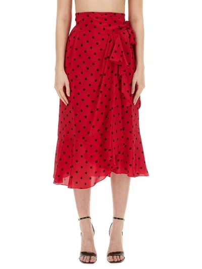 Shop Moschino Taffeta Allover Polka Dots Skirt In Red