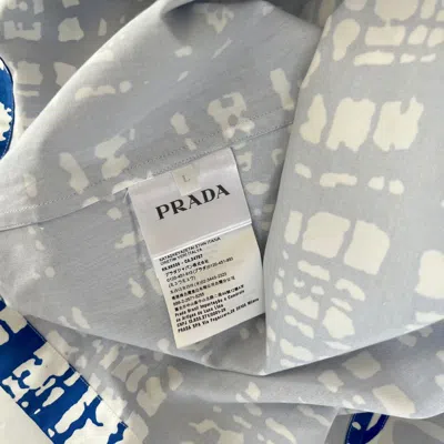 Pre-owned Prada Blue/white Double Match Graphic-print Shirt
