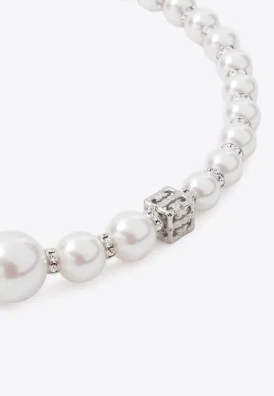 Shop Givenchy 4g Logo Pearl Necklace In Metallic
