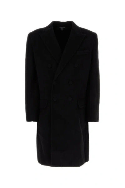 Shop Balmain Man Black Wool Coat