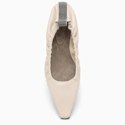 Shop Brunello Cucinelli Ivory Leather Ballerina Women In Cream