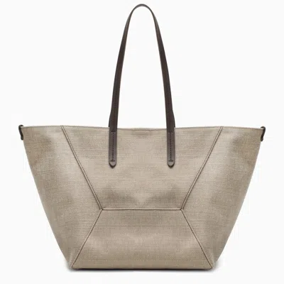Shop Brunello Cucinelli Rope-coloured Shopper Bag In Cotton And Linen Women In Gray